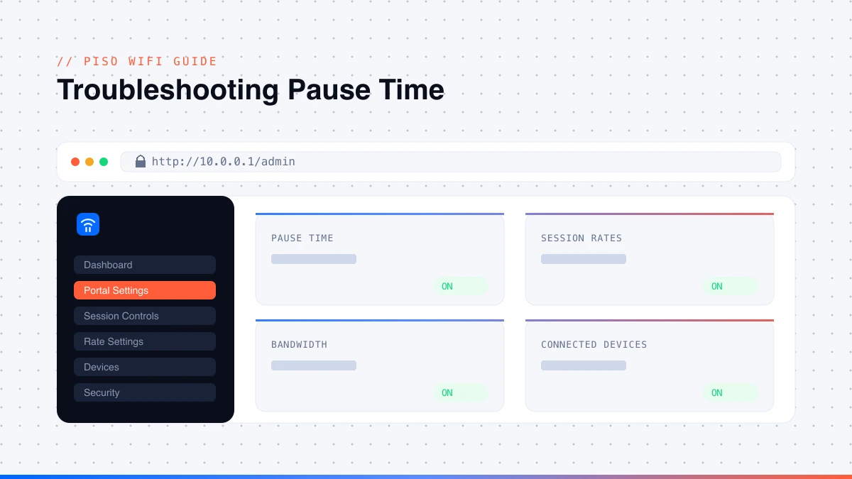Troubleshooting the Piso WiFi pause time button in the 10.0.0.1 admin panel